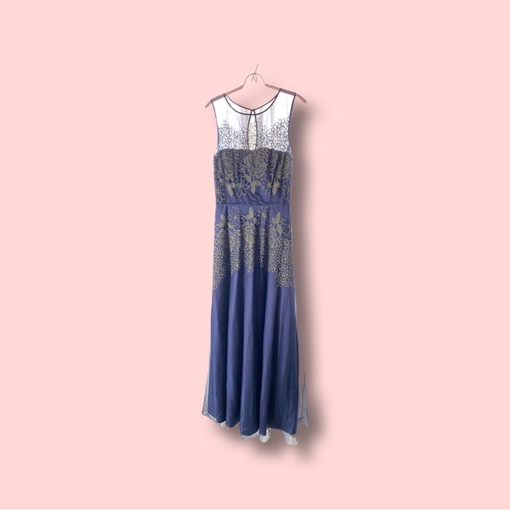 Tahari ASL Navy Blue Gold Embroidery Sz 8